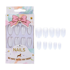 24Pcs/set Stiletto Shape Fake Nails Sky Blue Love Beach Love Summer Glitter Pointed Ladies Press On Designed Nail Tips Cloud