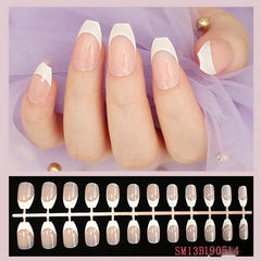 24Pcs/set Stiletto Shape Fake Nails Sky Blue Love Beach Love Summer Glitter Pointed Ladies Press On Designed Nail Tips Cloud