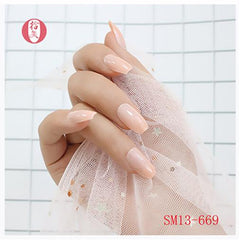 24Pcs/set Stiletto Shape Fake Nails Sky Blue Love Beach Love Summer Glitter Pointed Ladies Press On Designed Nail Tips Cloud