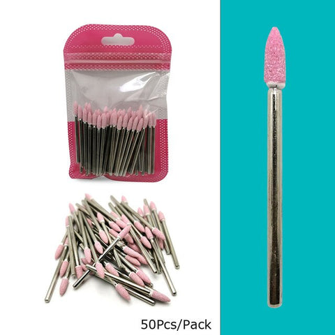 HYTOOS 50Pcs Corundum Nail Drill Bit 3/32" Rotary Ceramic Stone Burr Manicure Cutters Drill Accessories Cuticle Nail Mills Tool