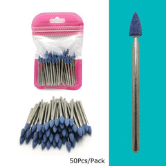 HYTOOS 50Pcs Corundum Nail Drill Bit 3/32" Rotary Ceramic Stone Burr Manicure Cutters Drill Accessories Cuticle Nail Mills Tool