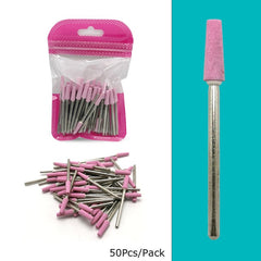 HYTOOS 50Pcs Corundum Nail Drill Bit 3/32" Rotary Ceramic Stone Burr Manicure Cutters Drill Accessories Cuticle Nail Mills Tool