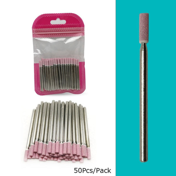 HYTOOS 50Pcs Corundum Nail Drill Bit 3/32" Rotary Ceramic Stone Burr Manicure Cutters Drill Accessories Cuticle Nail Mills Tool