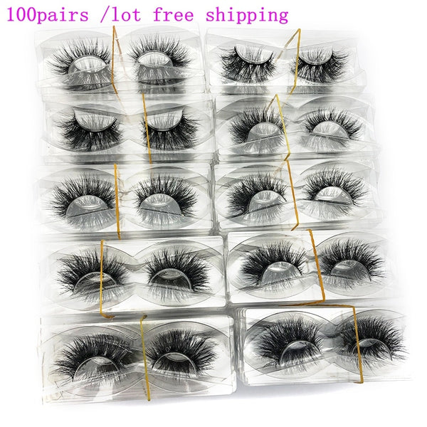 Mikiwi wholesale 100 pairs/pack 3D Mink Lashes No packaging Full Strip Lashes Mink False Eyelashes custom box Makeup eyelashes