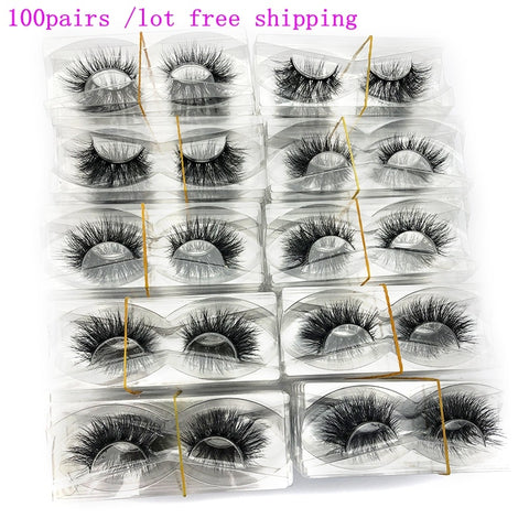 Mikiwi wholesale 100 pairs/pack 3D Mink Lashes No packaging Full Strip Lashes Mink False Eyelashes custom box Makeup eyelashes